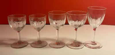 Buy Set Of 5 Various Victorian Style Sherry Glasses, Star Etched, Cut Lens • 19.99£