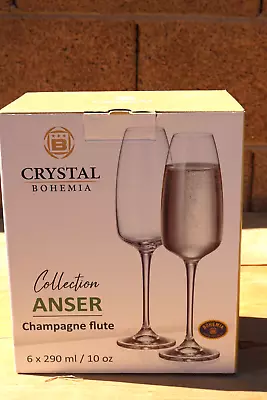 Buy Champagne Flute Crystal Glass Set Of 6 Wine Glass 10oz  Bohemia Czech Gift • 41.49£