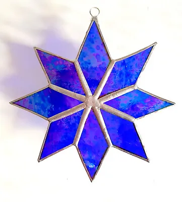 Buy Blue Iridescent Star Stained Glass Suncatcher Window Wall Hanging Home Decor • 19.95£