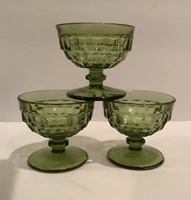 Buy Set Of 3 Indiana Glass Avocado Green Whitehall Cubist Footed Sherbert Glasses • 13.21£