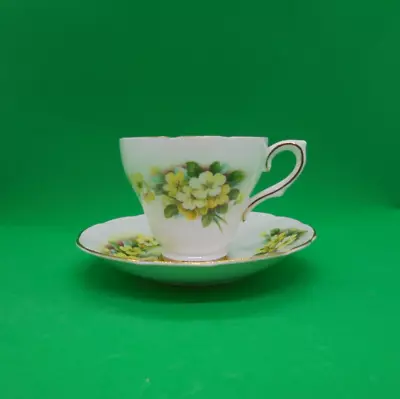 Buy Delphine Tea Cup & Saucer Yellow Flowers Floral Pattern Bone China Gold Rim • 17.37£