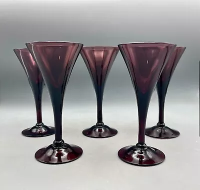 Buy Vintage Cambridge Purple Amethyst Glass Sherry Glasses Cordials Set Of 5 • 26.05£