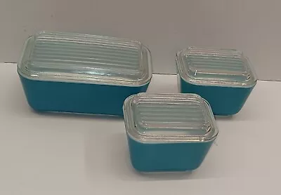 Buy 3 PYREX Refrigerator Dishes/Plus Lids, Turquoise, USA • 94.87£