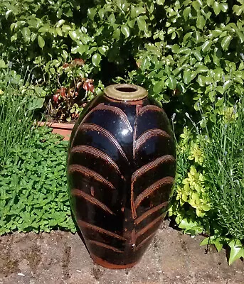 Buy Phil Rogers Studio Pottery Stoneware Huge Tenmoku Vase Combed Decoration • 1,095£