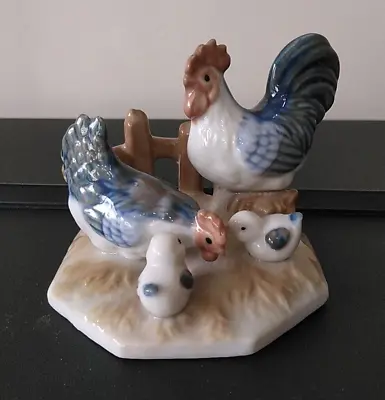 Buy Ornamental Porcelain Rooster With Hen And Chicks, C. 1970s • 25£