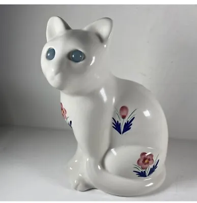Buy Porcelain Art Pottery Cat Figurine Blue Glass Eyes ELPA Alcobaca Portugal • 22.99£
