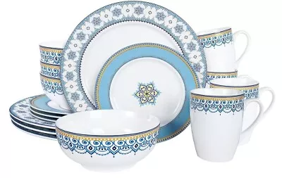 Buy Fanquare 16-Piece Porcelain Tableware Set Blue And White Plates Mugs Bowls -CP • 16£