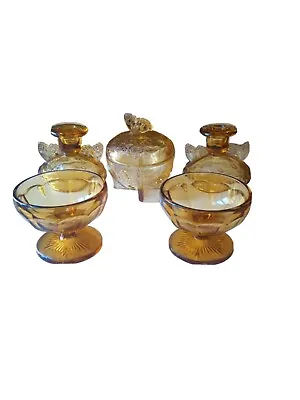 Buy Fenton Carnival Glass Topaz Yellow Decorative Glassware Set Vintage Butterfly • 24.69£