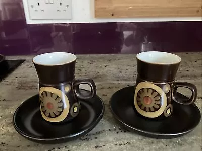 Buy Vintage 1970's DENBY ARABESQUE Pottery Coffee Set  2 X Cups & Saucers Retro • 14£
