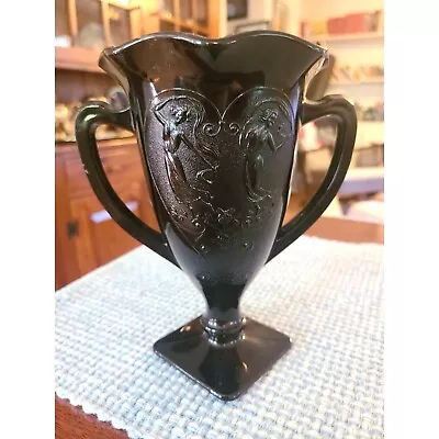 Buy 1930s LE Smith Black Amethyst Glass Loving Cup Vase Dancing Nymphs • 19.28£