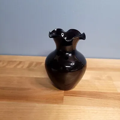 Buy Vintage Black Amethyst Glass Vase With Ruffled Edge 4 1/2  Tall • 11.34£