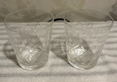 Buy 2 Vintage Cut Crystal Glass Whiskey Glasses Lowball Tumblers Makers Mark To Base • 8£