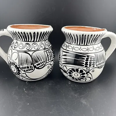 Buy Mexican Clay Coffee Mugs Jarrito De Barro Pottery Black White Folk Art Cup • 18.97£
