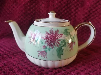 Buy  Vintage Sadler Teapot With Pink Flower Design, Green And Cream With Gold Trim • 35£