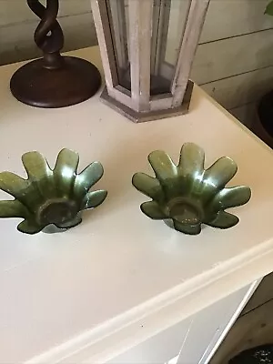 Buy Pair Of Tea Light Candle Holders Green Flower Shaped • 7.99£