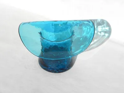 Buy Vintage Hand Blown Blue Crackle Glass Hat Vase 3  • 21.19£
