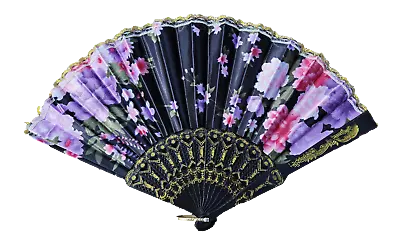 Buy Black Flowers Fabric Plastic Summer Cooling Decorative Spanish Style Hand Fan • 2.95£