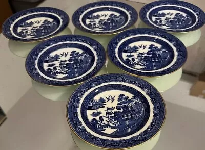 Buy Minton Blue Willow Gold Trim Rim 6.25  Plates Antique Set Of 6 - A .25cm Chip • 193.72£