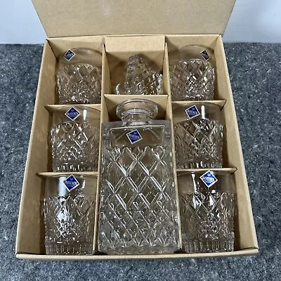 Buy Vtg NIOB Czech Bohemia Hand Cut Lead Crystal Whiskey Decanter 7 Piece Gift Set • 127.58£