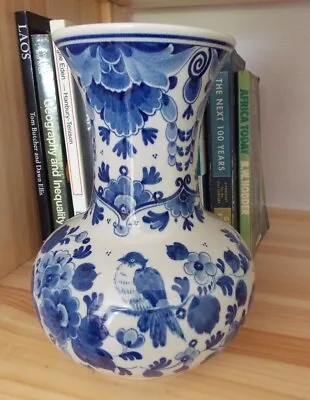Buy Dutch Delft Blue & White Vase Signed 20 Cm High Flowers Bird Design From Holland • 20£