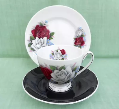 Buy Queen Anne Bone China Tea Trio - Cup Saucer & Side Plate -  Duet  & Black • 6.99£