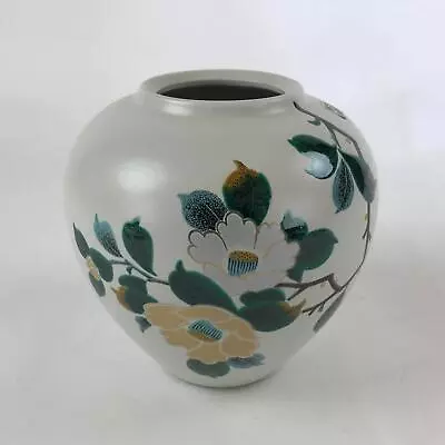 Buy Japanese Kaga Kutani Ware Round Vase Vtg Kabin White Camellia Flowers Box PX704 • 57.50£