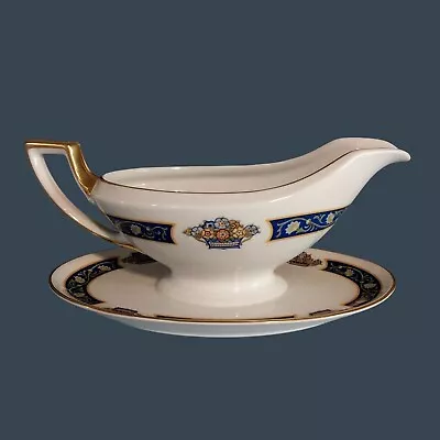 Buy Thomas Bavaria Diana Gravy Boat With Underplate Floral Blue Gold Trim Vintage • 18.94£