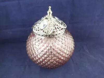Buy Large Pink Glass Candle Holder With A Silver Coloured Metal Top. • 17.96£