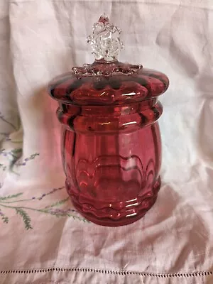 Buy Vintage Cranberry Glass Lidded Jar With Finial • 14£