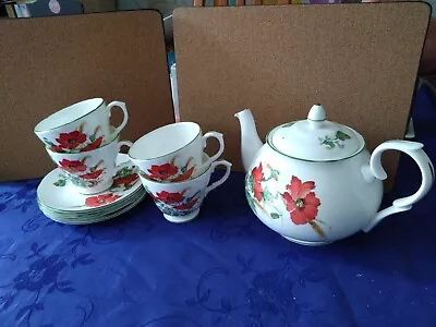 Buy Vintage Duchess Poppy Fine Bone China Tea Set For 4 • 25.99£
