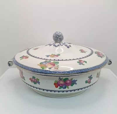 Buy VTG Antique Booths Silicon Fine China ENGLAND Covered Dish Pink Roses Blue Trim • 56.92£