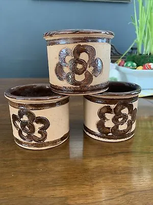 Buy MCM Italian Brown Pottery 4” Planter Italy Textured Set Of 3 Flower • 24.01£