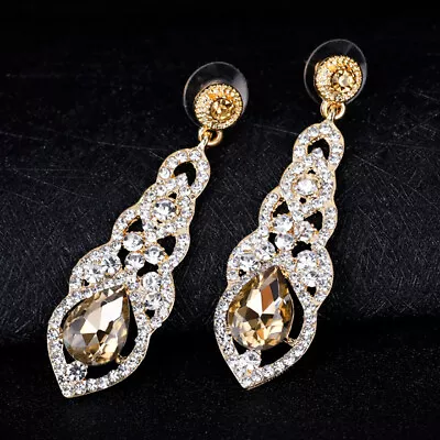 Buy Gold Plated Champagne Crystal Pierced Earrings • 4.99£