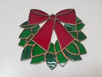 Buy Vintage Stained Glass Suncatcher Decoration 19cm Copper Bow Wreath Slag Glass • 22.99£