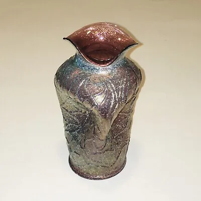 Buy Antique Dugan Vase Stippled Estate Iridescent Amethyst Frit Tri Corner Rim 6.25” • 73.80£