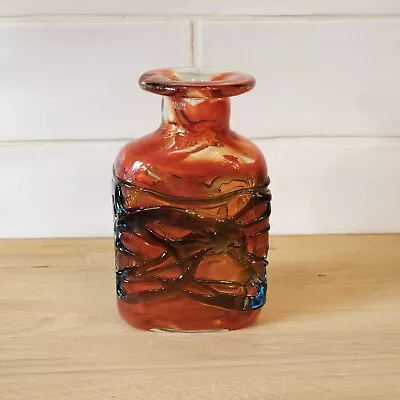 Buy Mdina Trailed Glass Vase Orange And Blue Michael Harris Hand-made Studio Glass • 34£