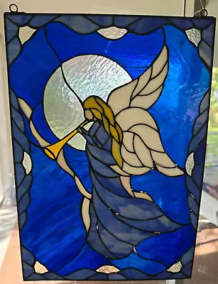 Buy VTG Stained Leaded Glass Hanging Panel Angel Horn Pastoral Art Church 14  X  20  • 56.82£