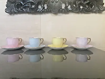 Buy Vintage Roslyn Fine Bone China Pastel Set Of Four Cups & Saucers Made In England • 29.99£