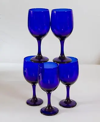 Buy Vintage Libbey Cobalt Blue Statement Wine Glasses X 5 • 32£