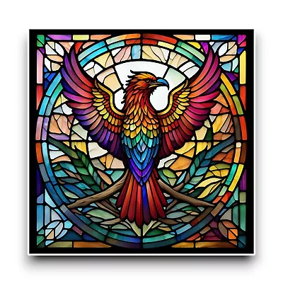 Buy LARGE Phoenix Bird Square Stained Glass Window Vibrant Vinyl Sticker Decal • 8.95£