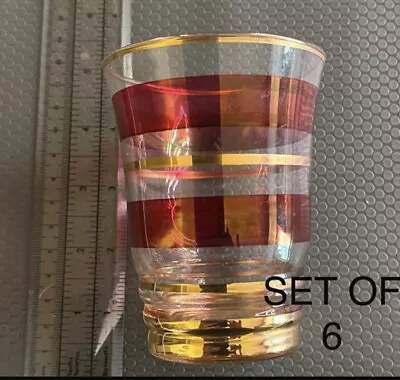 Buy Stunning Vintage Gold & Cranberry Water Glasses - Set Of 6 • 6£