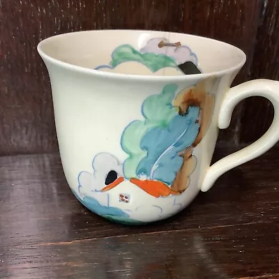 Buy Clarice Cliff Coffee Cup Forest Glen Orange House Cottage 1930's Stapled Repair • 9.99£