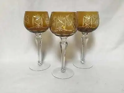 Buy Vintage Cut Clear Bohemian Czech Crystal Cordial Wine Glasses Amber Set Of 3 • 109.50£