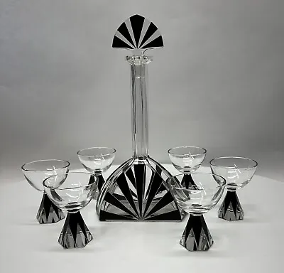 Buy Rare Original Art Deco Glass Liqueur Caraffe Vodka Set Cubist Enamel Karl Palda • 389.81£