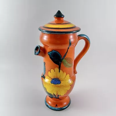 Buy Italian Majolica Pottery Atomic Orange Whimsical Floral Teapot Vase Italy MCM • 72.04£