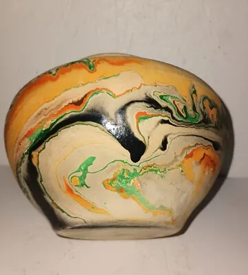 Buy  Nemadgi Vase Pottery Green Black Orange Swirl Glazed Interior 4.5  H X 6  W • 28.89£
