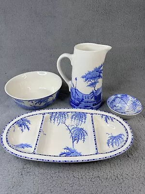 Buy Pottery Barn Blue & White Sophia Willow SET (4) Jug, Bowls, Charcuterie Board • 344.30£