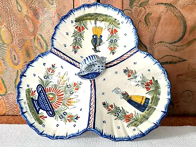 Buy Antique Henriot Quimper French Faience Pottery Divided Serving Dish Tray • 166.81£