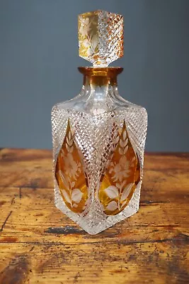 Buy Square Whisky Decanter Bohemian Cut Glass / Crystal Amber Flush • 99.99£