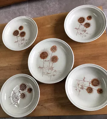 Buy Vintage French Sarreguemines Natural/Brown Thistle Shallow Bowls X4 & 1 Plate • 14.99£